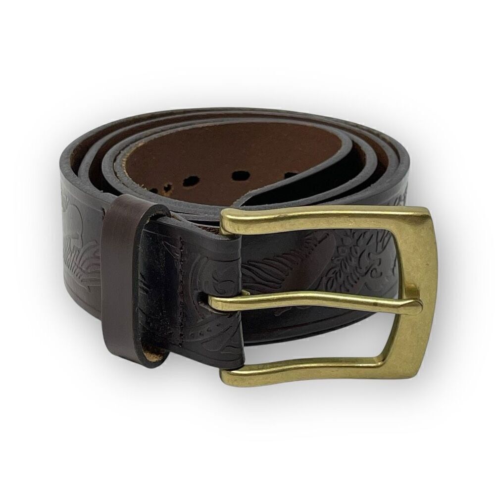 Wrangler Western Leather Embossed Cowboy Bald Eagle Brown Belt Men’s Size 40